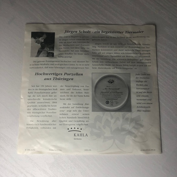 Vintage 1996 Kahla Jurgen Scholz Kitten Cat Artwork Dish Plate - Picture 11 of 11